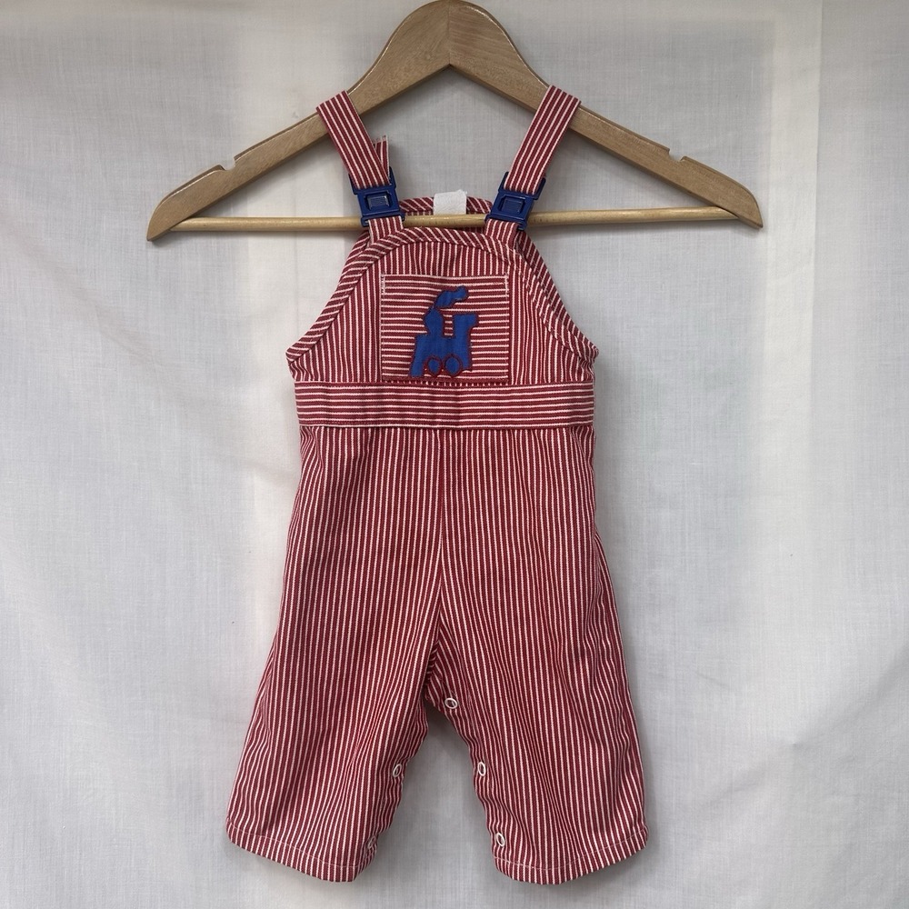 Vintage Sears Red & White Pinstripe Railroad Denim Overalls Infant Sz S 14-19 Lb